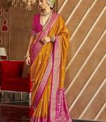 mustard woven design silk blend patola saree