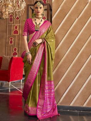 green woven design zari silk blend patola saree 1