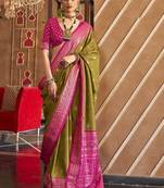 green woven design zari silk blend patola saree