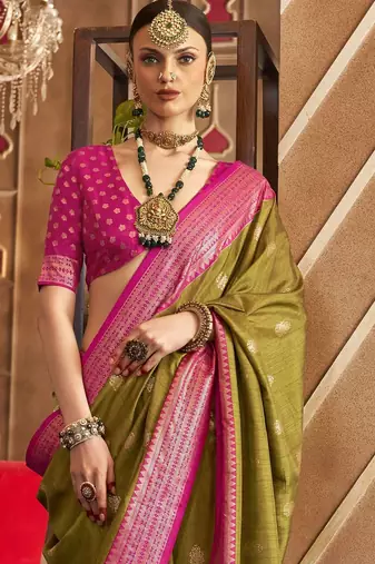green woven design zari silk blend patola saree