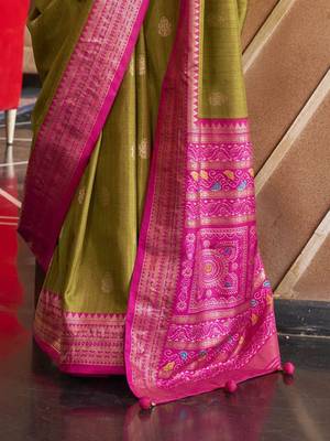 green woven design zari silk blend patola saree 3