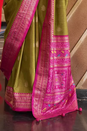 green woven design zari silk blend patola saree