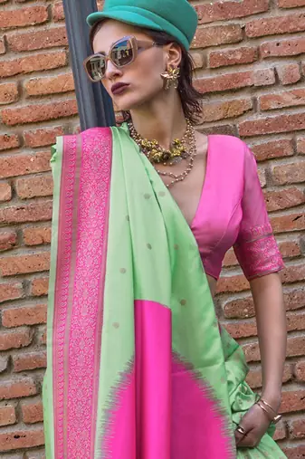 green woven design zari banarasi saree
