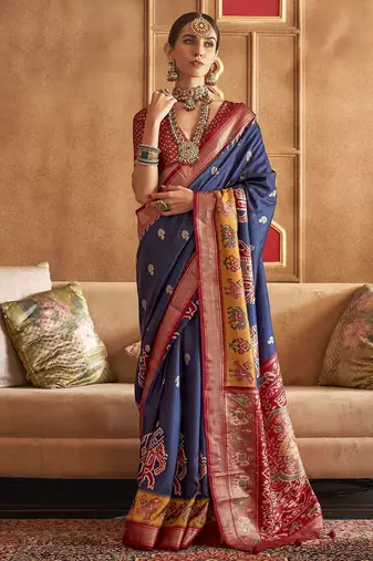 navy_blue woven design zari silk blend patola saree
