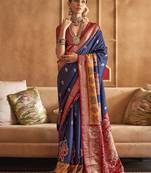 navy_blue woven design zari silk blend patola saree