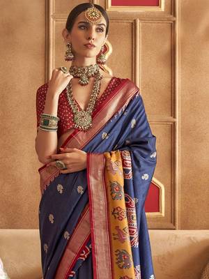 navy_blue woven design zari silk blend patola saree 2