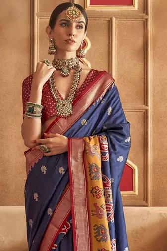 navy_blue woven design zari silk blend patola saree