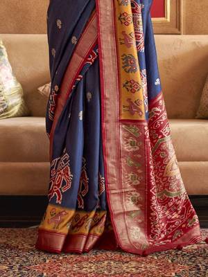 navy_blue woven design zari silk blend patola saree 3