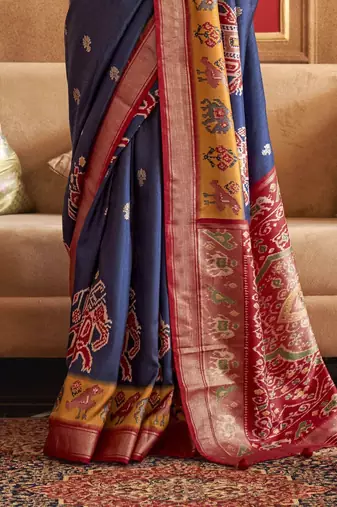 navy_blue woven design zari silk blend patola saree