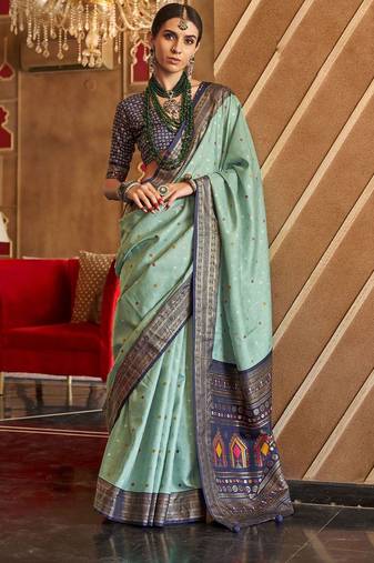 green ethnic motifs zari silk blend patola saree