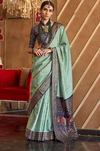 green ethnic motifs zari silk blend patola saree