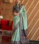 green ethnic motifs zari silk blend patola saree