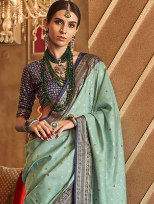 green ethnic motifs zari silk blend patola saree 2