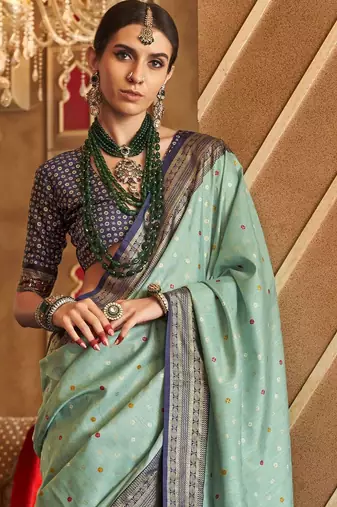 green ethnic motifs zari silk blend patola saree