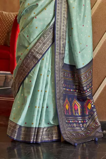 green ethnic motifs zari silk blend patola saree