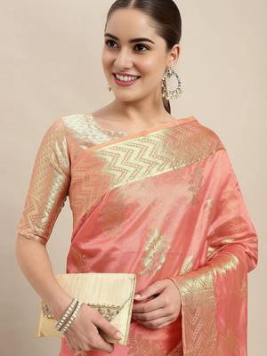 pink floral zari organza kanjeevaram saree 1