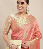 pink floral zari organza kanjeevaram saree