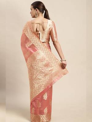 pink floral zari organza kanjeevaram saree 3