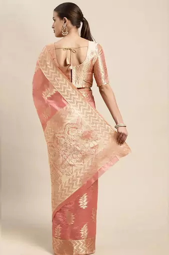 pink floral zari organza kanjeevaram saree