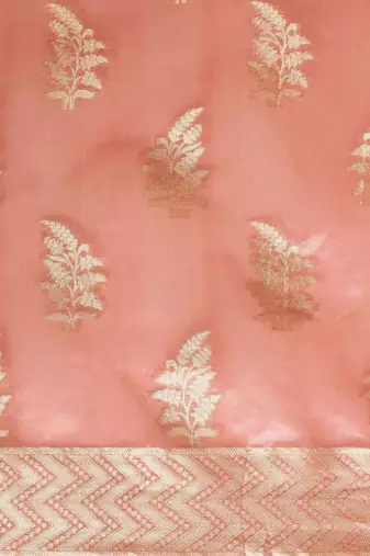 pink floral zari organza kanjeevaram saree
