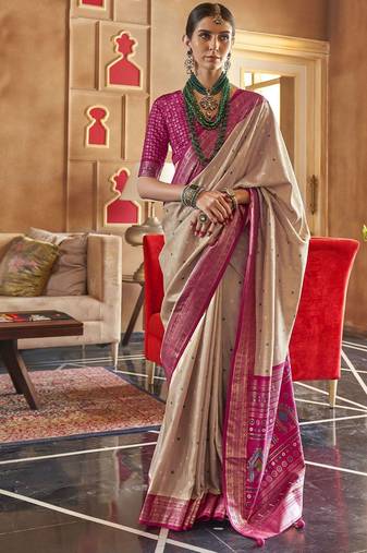 beige woven design zari silk blend patola saree