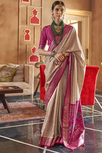 beige woven design zari silk blend patola saree