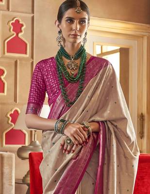 beige woven design zari silk blend patola saree 2