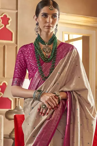 beige woven design zari silk blend patola saree