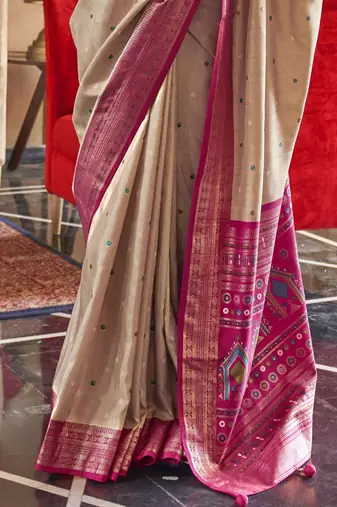 beige woven design zari silk blend patola saree