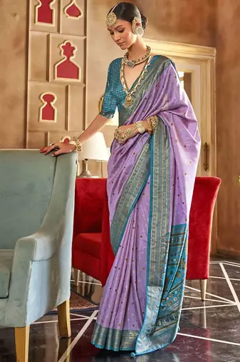 lavender woven design zari silk blend patola saree