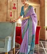 lavender woven design zari silk blend patola saree