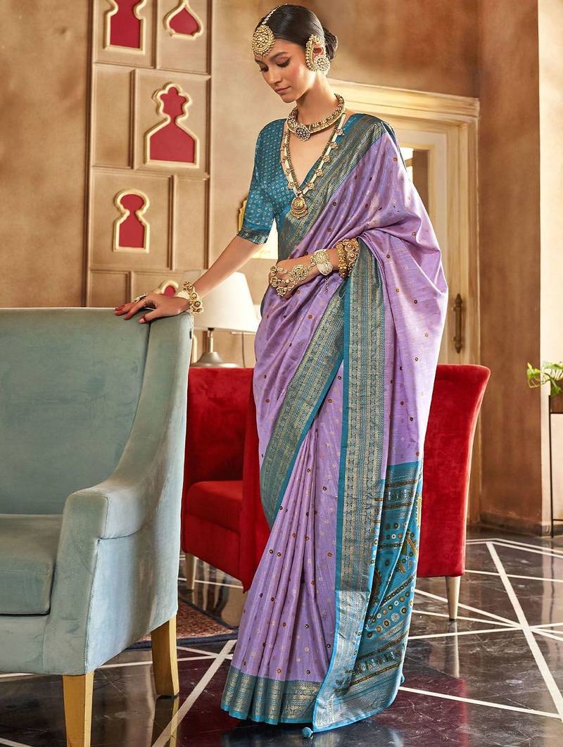 lavender woven design zari silk blend patola saree