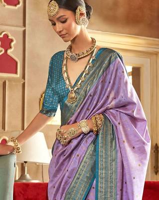 lavender woven design zari silk blend patola saree 2