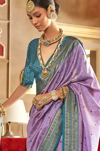 lavender woven design zari silk blend patola saree