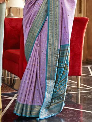 lavender woven design zari silk blend patola saree 3
