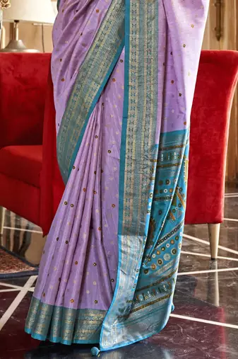 lavender woven design zari silk blend patola saree