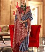 grey woven design zari silk blend handloom patola saree