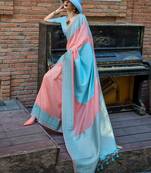 peach woven design zari banarasi saree