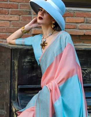 peach woven design zari banarasi saree 2