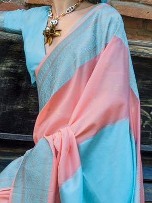 peach woven design zari banarasi saree 4