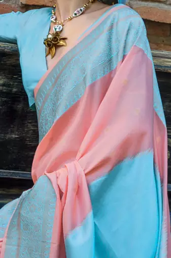 peach woven design zari banarasi saree