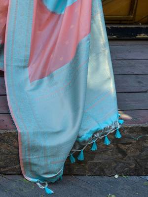 peach woven design zari banarasi saree 5
