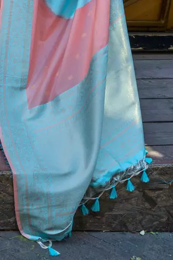 peach woven design zari banarasi saree