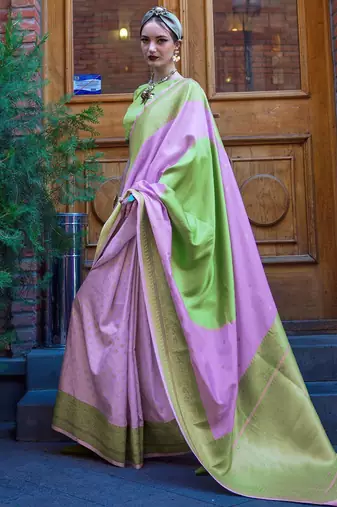 mauve woven design zari banarasi saree