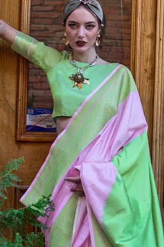 mauve woven design zari banarasi saree