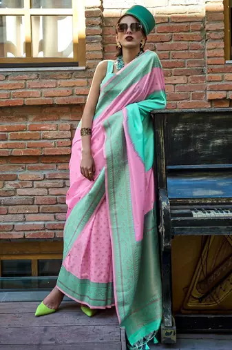 pink ethnic motifs zari banarasi saree