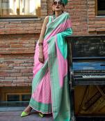 pink ethnic motifs zari banarasi saree
