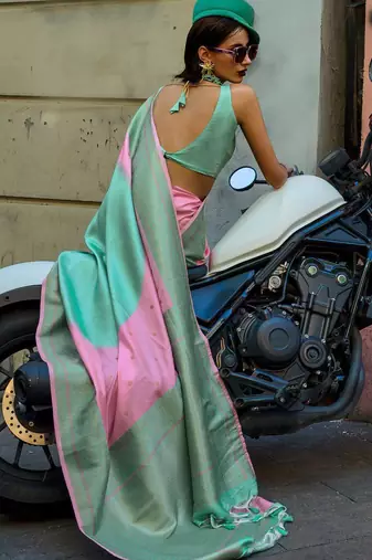 pink ethnic motifs zari banarasi saree