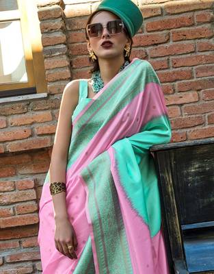 pink ethnic motifs zari banarasi saree 3
