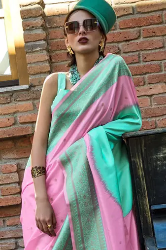pink ethnic motifs zari banarasi saree